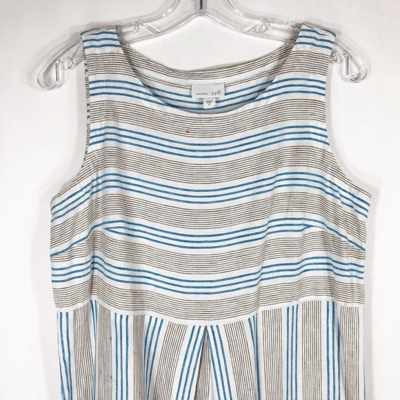 J Jill Small Dress Love Linen Stripe Blue White Sleeveless Knee Length Pocket733 - Picture 5 of 7